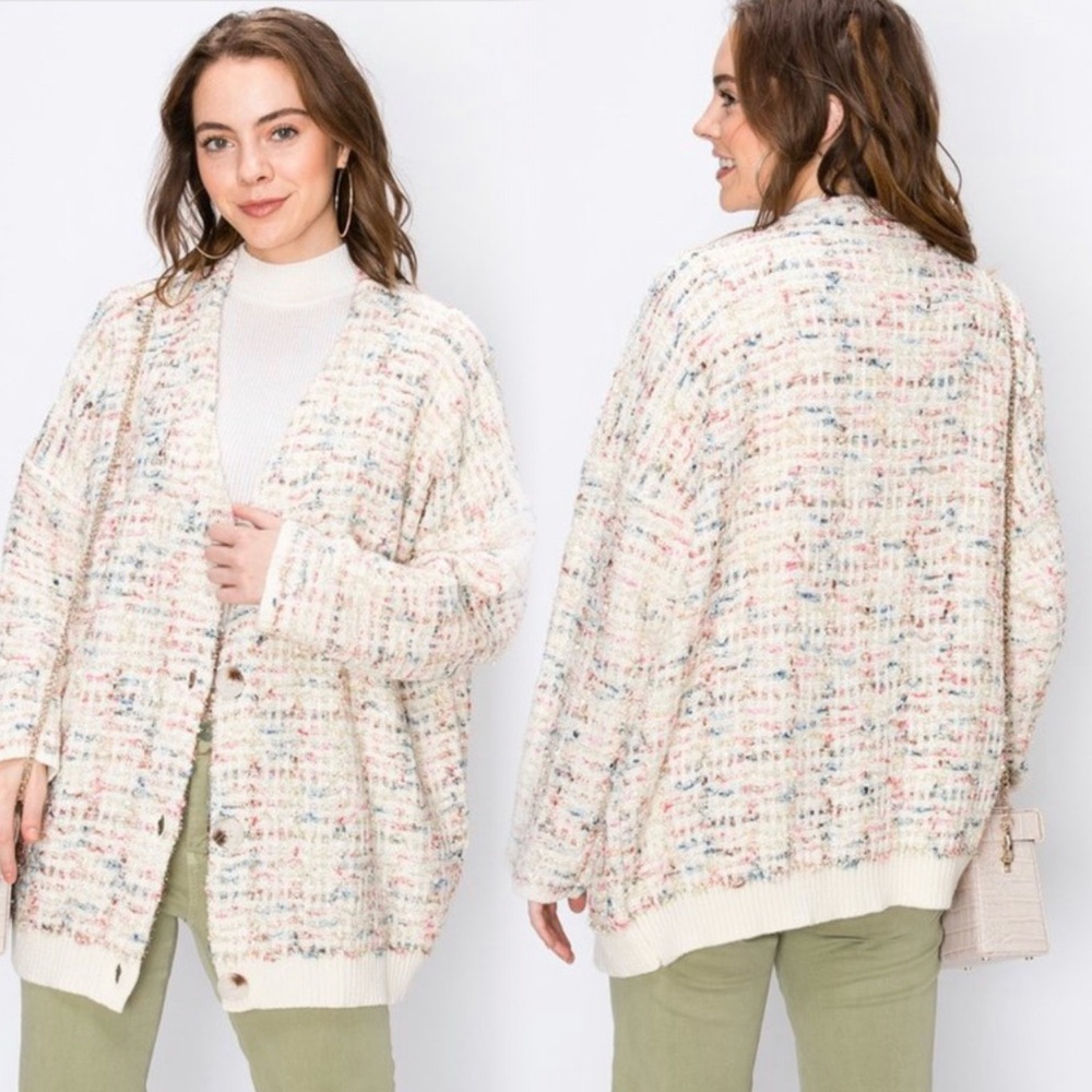 Women's Multicolor Metallic Detail Oversized Knit Sweater